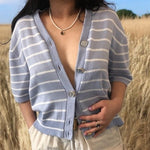 Vintage SAN REMO Laura Knits Cardigan XXL Blue White Knit Button Front Sweater