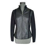 Worthington Black Leather Body Sweater Sleeve Jacket Zip Front Women’s M