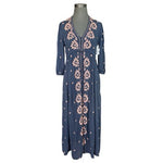 Free People Women's Blue Pink Embroidered Boho Maxi Dress XS V-Neck NWT $168
