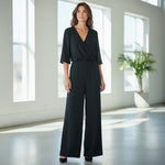 Boston Proper Black V-Neck Wide Leg Jumpsuit Romper Women's Size S