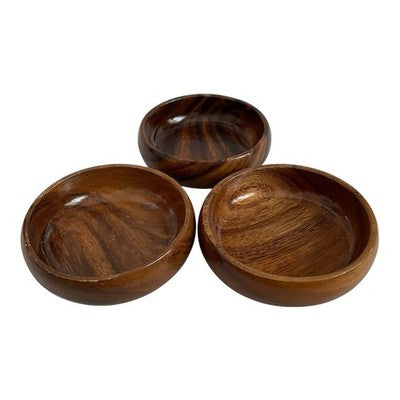 Vintage Monkey Pod Wood Round Bowls Set of 3 5x5x1.5in VG
