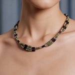 Magnetic Hematite Wrap Necklace Bracelet Green Crystal Beads New In Box