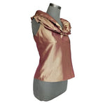 CELINE Brown Chameleon Rushed Iridescent Women's Blouse Top Size XL Fits M