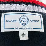 St John Knit Jacket Cardigan S M Vintage Button Front Blue Red White Luxury USA