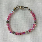 Pink and Clear Crystal Beads Bracelet with Heart Clasp NIB
