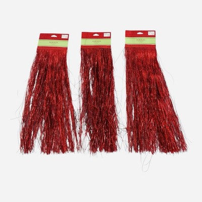 3 Red Christmas Icicles Tinsel Foil Strands Holiday Tree Decoration Fringes NIP