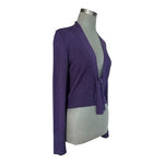 Comma Purple Tie Front Cropped Cardigan Sweater Ribbed Knit Sz 38 US M Elegant