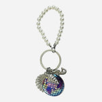 Iridescent Mermaid Tail Seashell Keychain Charm Faux Pearl Strap Excellent
