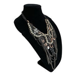 Express Bohemian Layered Chain Pearl Bead Necklace Rhinestone Insect Brooches VG