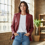 Preston York Red Lambskin Leather Jacket Button Front Trench Coat Women’s PM