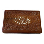 Vintage Wood Hand Carved Floral Jewelry Box India 7.75"x5" Keepsake Trinket VG