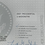 2007 Presidential George Washington Dollar Coin Certificate Asset Grading NIB