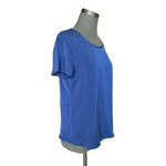 Quince Silk Blend Top Blue Short Sleeve Keyhole Back Womens S