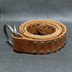 Women's Brown Studded Leather Belt Double D-Ring Buckle Gap Size S