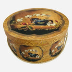 Once Upon a Rose Orchid Still Life Gold Decorative Round Hat Box 15x6.5" EXC