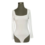 Flevita White Square Neck Long Sleeve Thong Bodysuit Women's Size S VG