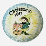Vintage 1977 Christmas Plate Hand Painted Elf Reindeer Signed Adrienne 10" VG
