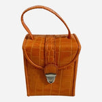 Orange Croc Embossed Faux Leather Travel Jewelry Organizer Case Handbag VG