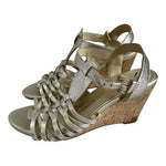 Isaac Mizrahi Live Simmer Gold Metallic Leather Fisherman Cork Wedge Sandal 7M