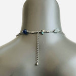 Vintage Silver Tone Multilayered Blue & Violet Crystal Stations Necklace 70"