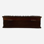 Vintage Wood Brass Leather Jewelry Box 10” Mini Chest Storage Case Velvet Lined