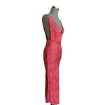 Free People Oh La La Bias Dress Size 6 Red Navy Floral V-Neck Midi Sleeveless VG