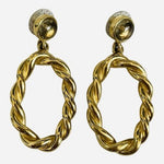 Vintage Givenchy Dangle Stud Earrings 2" Gold Tone Twisted Rope Hoop Drop VG