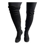 Women’s Black Over The Knee Boots Faux Suede Thigh High Low Heel Shoes Size 6