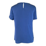 Quince Silk Blend Top Blue Short Sleeve Keyhole Back Womens S