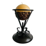Coffee Bean Vanilla Scented Candle Black Metal Stand Holder Home Decor 7.5"