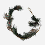 Christmas Peacock Garland 50 in Glitter Feather Holiday Decor 3pc VG