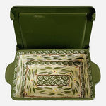 Vintage Temp-tations by Tara Old World Green Ceramic 1.5 QT Baker with Lid EXC