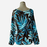Tommy Bahama Silk Cotton Off Shoulder Blouse XXS Blue Brown Plants Top $138 NWT