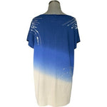 Escada Sequin Embellished Ombre Top Blue Cream Short Sleeve Womens L Sz 40