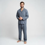 David Archy Cotton Men's Long Button-Down Pants Sleepwear Pajama Set Gray Sz XL