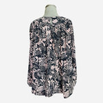 Ann Taylor Navy Blue Pink Floral Popover Blouse Size M Sheer Peasant Eyelet Top