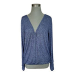 Bar III Womens Small Top Blue Heathered Marl Faux Wrap Surplice V-Neck S