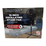Impress 16" Pedestal Floor Fan Black 3-Speed Oscillating Stand Fan New in Box