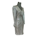 Aqua Silver Textured Ruffle V-Neck Sheath Cocktail Dress Size XS Elegant Party