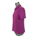 Tory Burch Women Polo Shirt Large Purple Pink Short Sleeve Gold Logo Buttons L