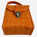 Orange Croc Embossed Faux Leather Travel Jewelry Organizer Case Handbag VG