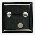 Vintage Square Pin Stylized Black White Grimacing Face Graphic 2x2 Enamel Button
