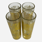 Vintage TMD Holdings Gold Tone Leaf Pattern Highball Glasses Set of 4 Shots EXC