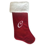 Monogram Letter C Red Velvet Christmas Stocking White Faux Fur Cuff 18.5" EXC