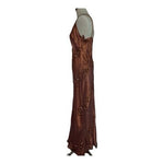 Vintage Scala 100% Silk Beaded One Shoulder Gown Copper Brown Maxi Dress L NWT