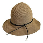Women's Wide Brim Straw Sun Hat Beach Floppy Summer Linen Cap Black Leather Tie