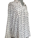 Ann Taylor Silk Camel Print Button Down Blouse Off White Grey Black Women M VG