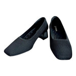 VIVAIA Women’s Black Ribbed Canvas Square-Toe Chunky Heel Pumps Size 5.5-6/EU 36