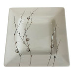 Vintage Crate & Barrel Square Ceramic Plate HandPainted Willow Silver Pods Italy