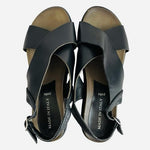 Italico Black Leather Open Toe Platform Sandals Size 38 7.5 Made Italy